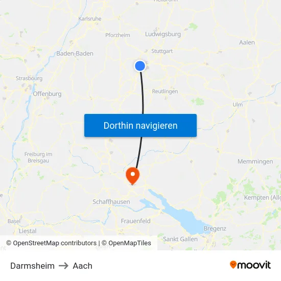 Darmsheim to Aach map