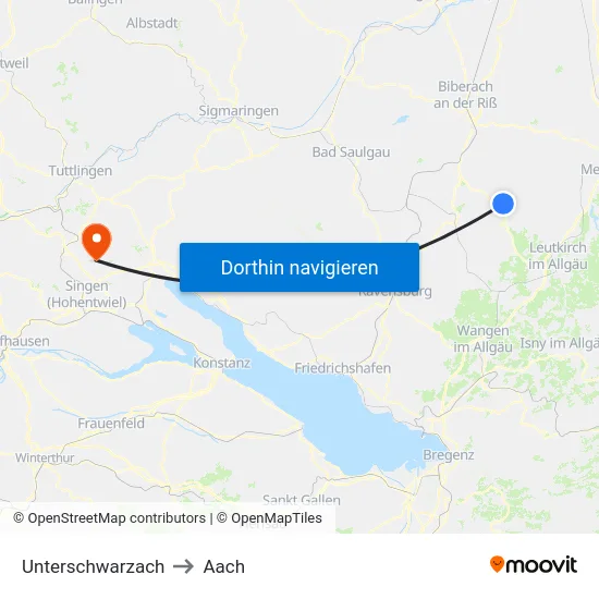 Unterschwarzach to Aach map