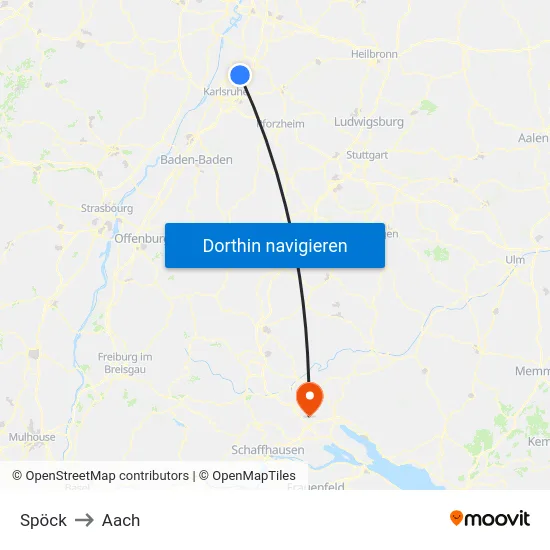 Spöck to Aach map