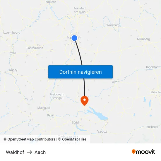 Waldhof to Aach map