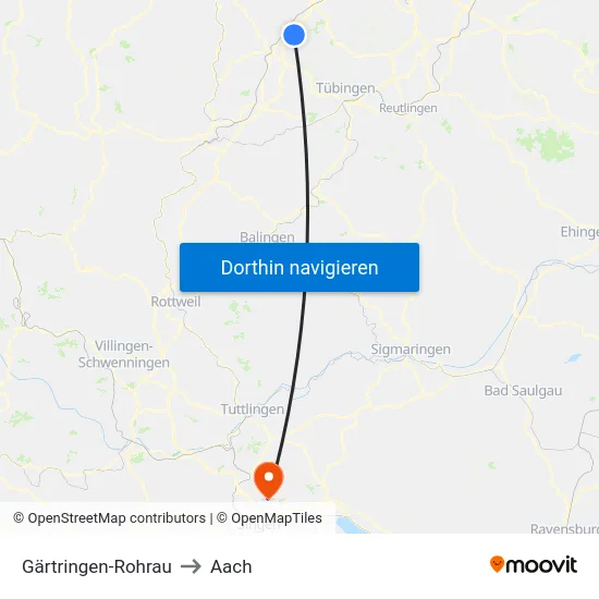 Gärtringen-Rohrau to Aach map