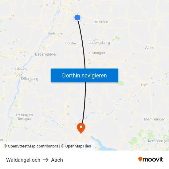 Waldangelloch to Aach map