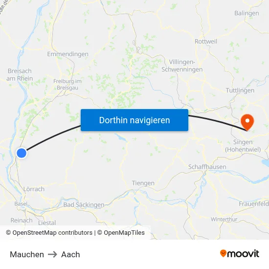 Mauchen to Aach map