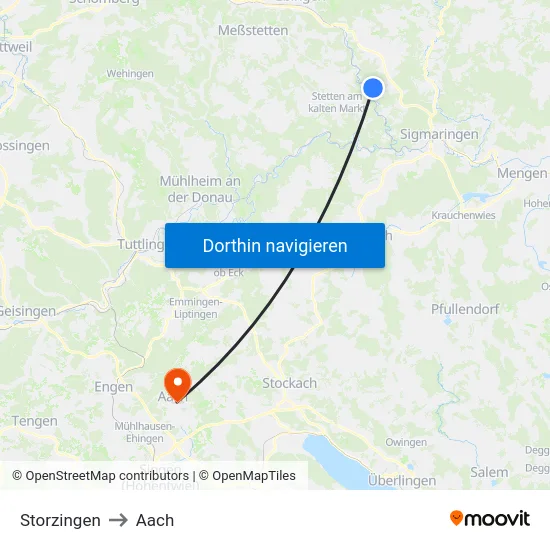 Storzingen to Aach map