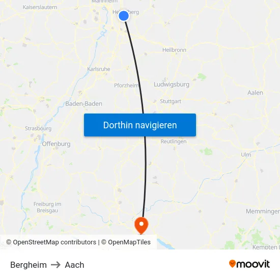 Bergheim to Aach map