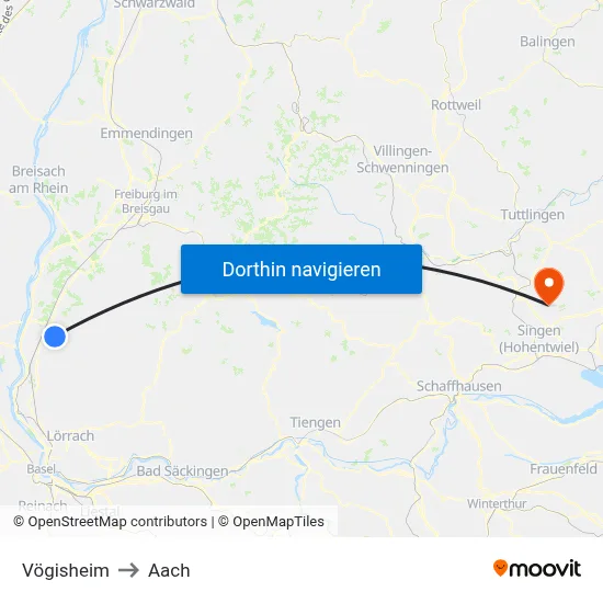 Vögisheim to Aach map
