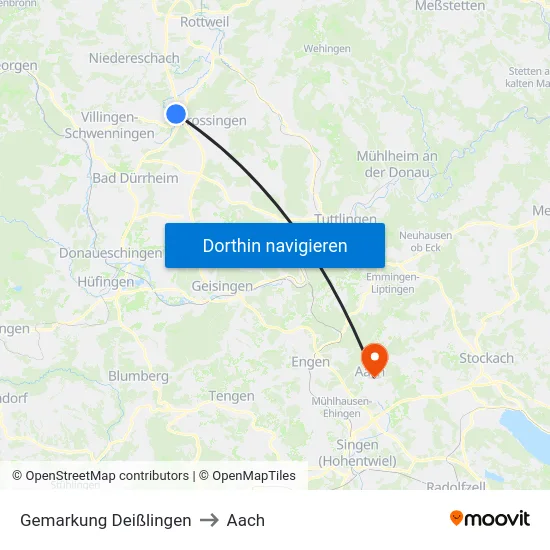 Gemarkung Deißlingen to Aach map