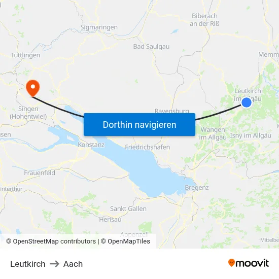 Leutkirch to Aach map