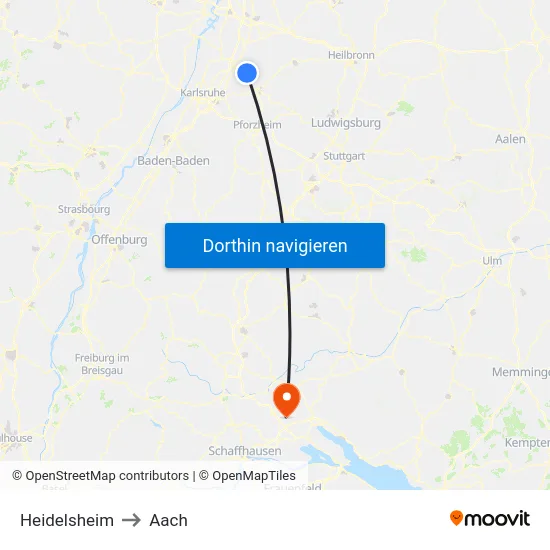 Heidelsheim to Aach map