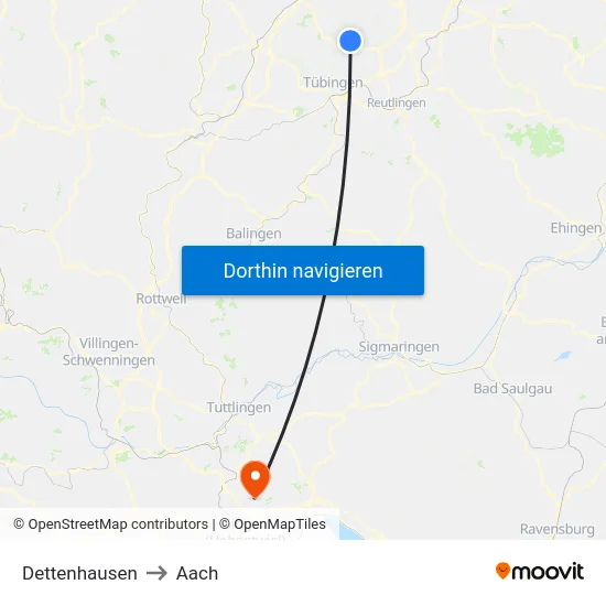 Dettenhausen to Aach map