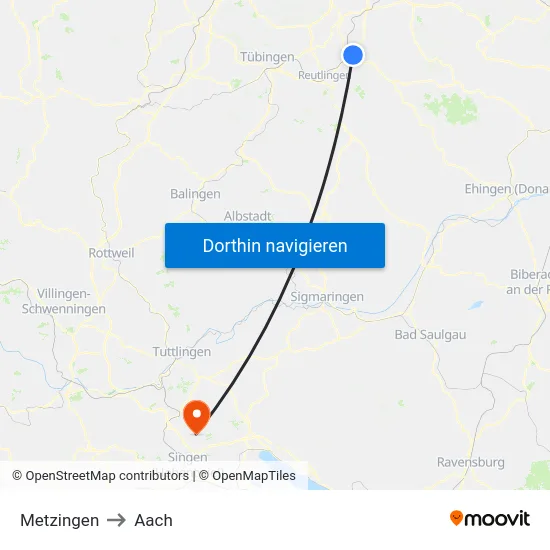 Metzingen to Aach map
