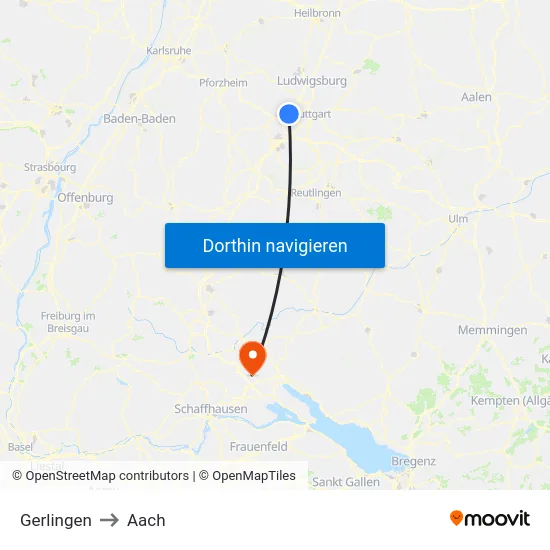 Gerlingen to Aach map