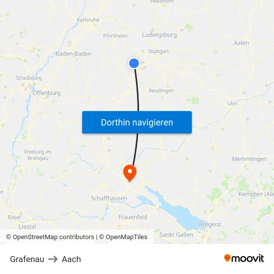 Grafenau to Aach map