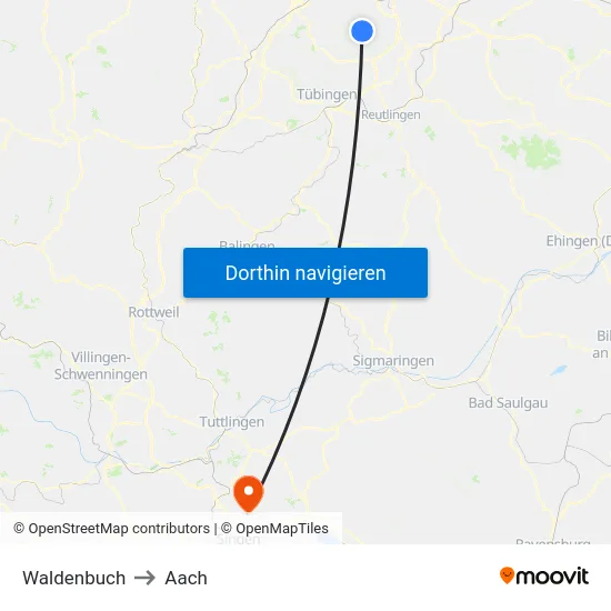 Waldenbuch to Aach map