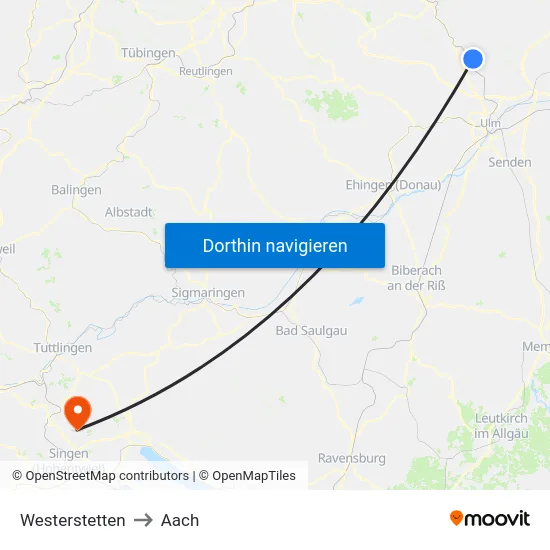 Westerstetten to Aach map