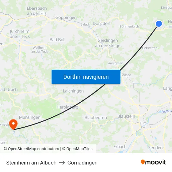 Steinheim am Albuch to Gomadingen map