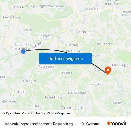 Verwaltungsgemeinschaft Rottenburg am Neckar to Gomadingen map