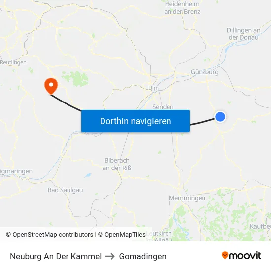 Neuburg An Der Kammel to Gomadingen map