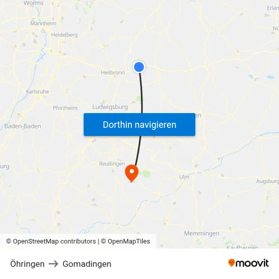 Öhringen to Gomadingen map