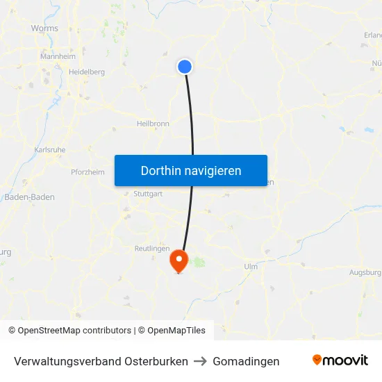 Verwaltungsverband Osterburken to Gomadingen map