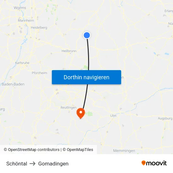 Schöntal to Gomadingen map