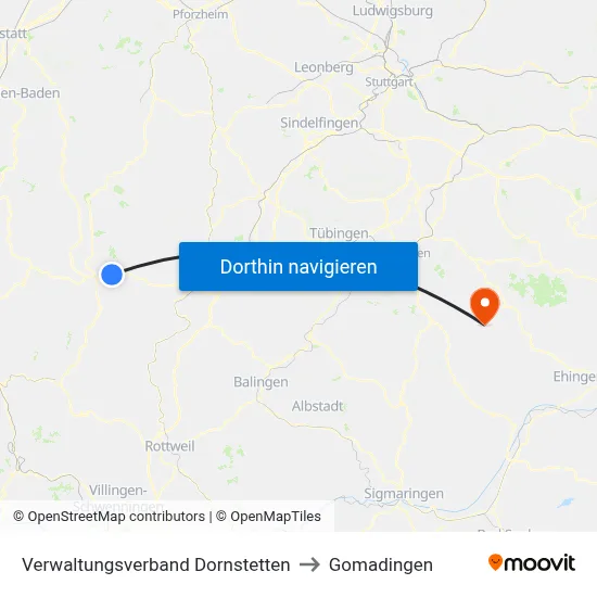 Verwaltungsverband Dornstetten to Gomadingen map