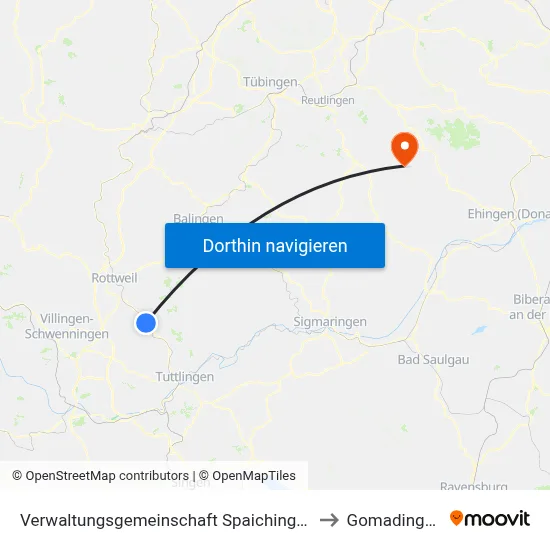 Verwaltungsgemeinschaft Spaichingen to Gomadingen map