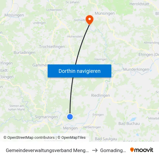 Gemeindeverwaltungsverband Mengen to Gomadingen map