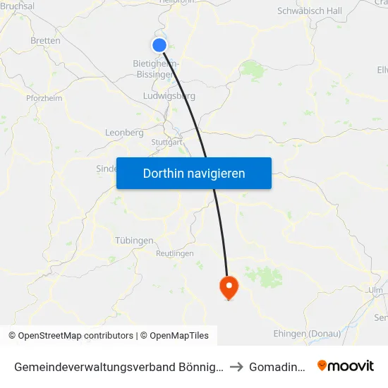 Gemeindeverwaltungsverband Bönnigheim to Gomadingen map