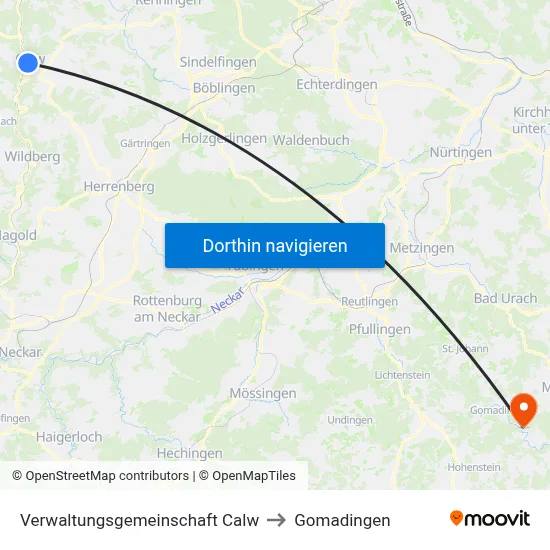 Verwaltungsgemeinschaft Calw to Gomadingen map