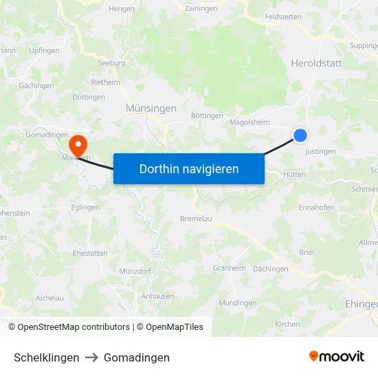Schelklingen to Gomadingen map