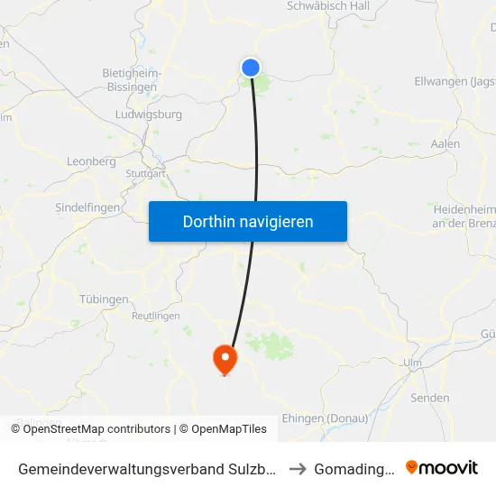 Gemeindeverwaltungsverband Sulzbach to Gomadingen map