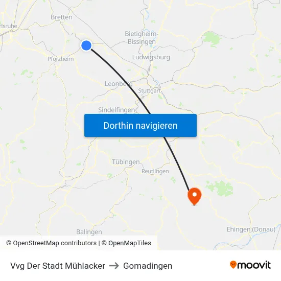 Vvg Der Stadt Mühlacker to Gomadingen map