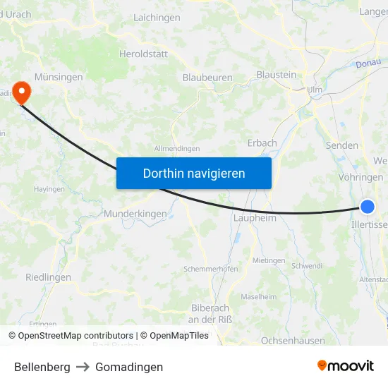 Bellenberg to Gomadingen map