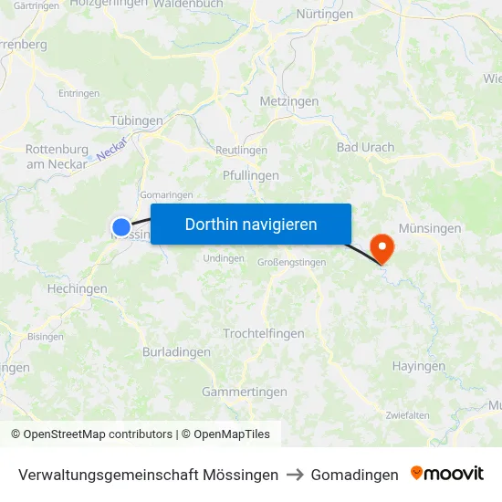 Verwaltungsgemeinschaft Mössingen to Gomadingen map