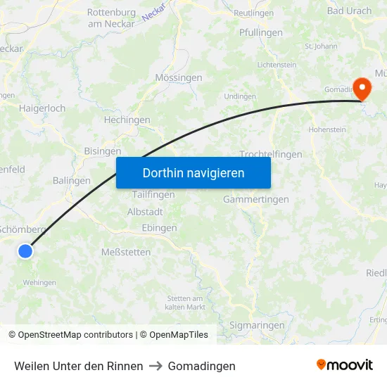 Weilen Unter den Rinnen to Gomadingen map