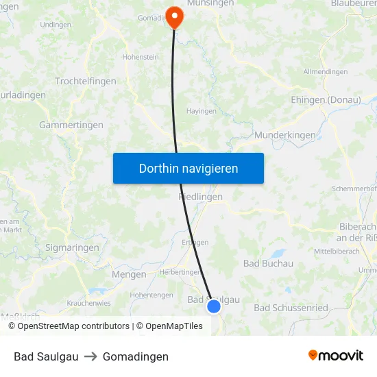 Bad Saulgau to Gomadingen map