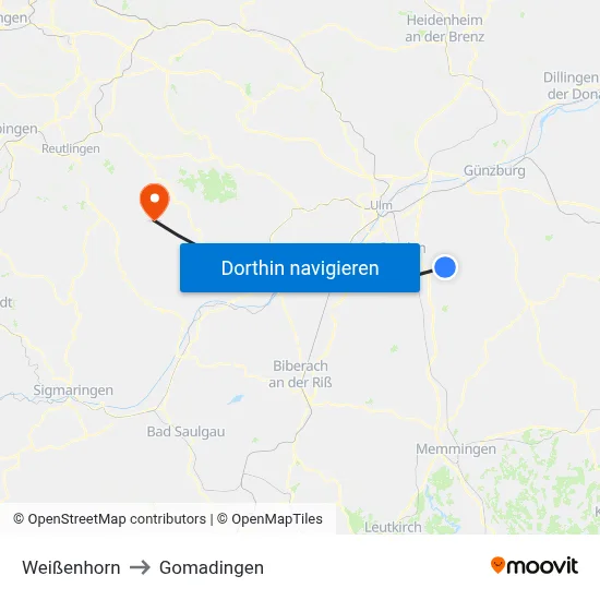 Weißenhorn to Gomadingen map