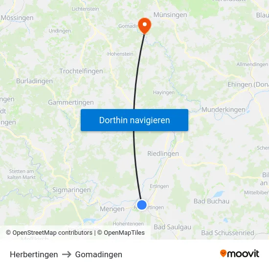 Herbertingen to Gomadingen map