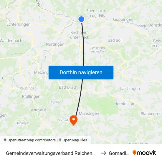 Gemeindeverwaltungsverband Reichenbach An Der Fils to Gomadingen map