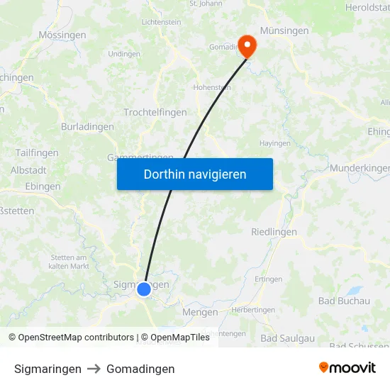 Sigmaringen to Gomadingen map
