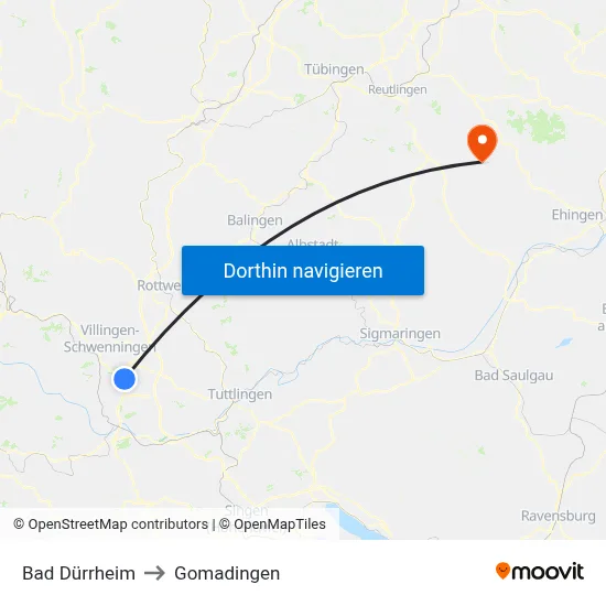 Bad Dürrheim to Gomadingen map