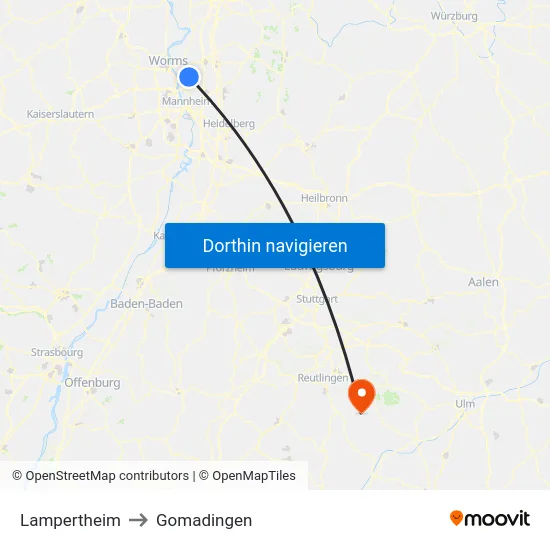 Lampertheim to Gomadingen map
