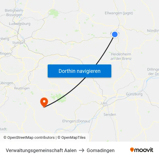Verwaltungsgemeinschaft Aalen to Gomadingen map