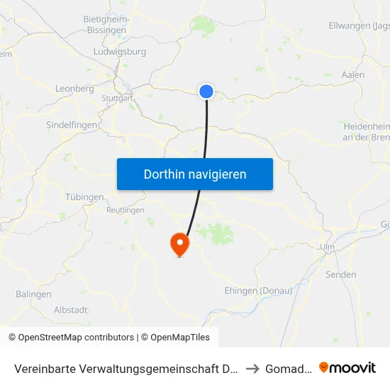 Vereinbarte Verwaltungsgemeinschaft Der Stadt Schorndorf to Gomadingen map