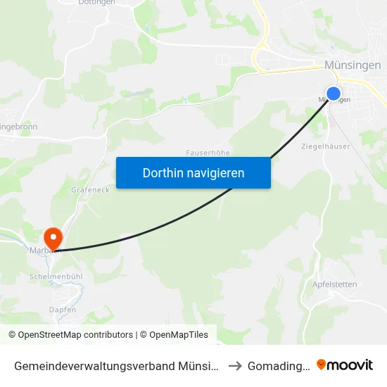 Gemeindeverwaltungsverband Münsingen to Gomadingen map