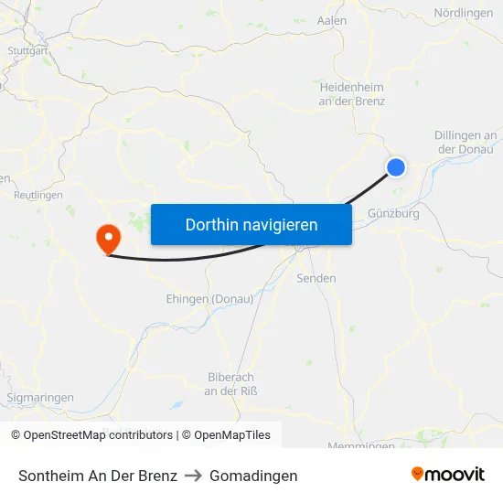 Sontheim An Der Brenz to Gomadingen map