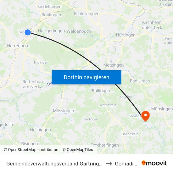 Gemeindeverwaltungsverband Gärtringen/Ehningen to Gomadingen map