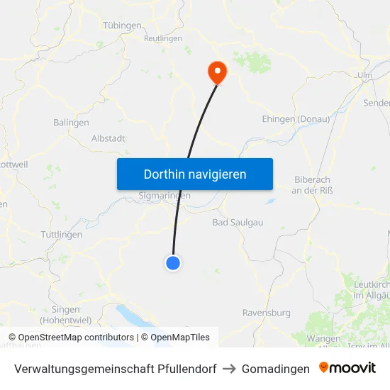 Verwaltungsgemeinschaft Pfullendorf to Gomadingen map