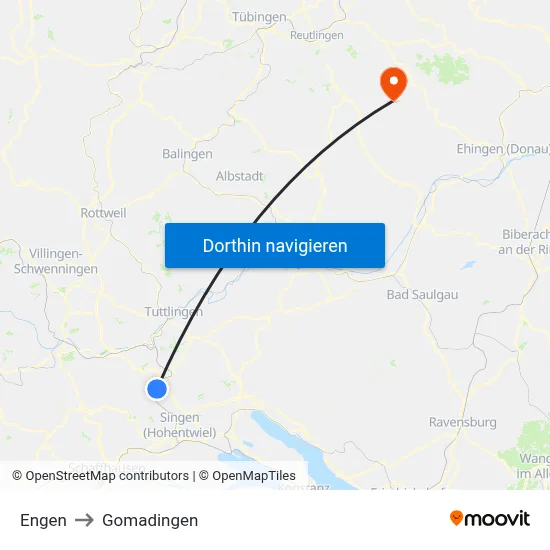 Engen to Gomadingen map